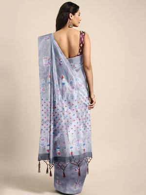 grey woven art silk saree with blouse 2