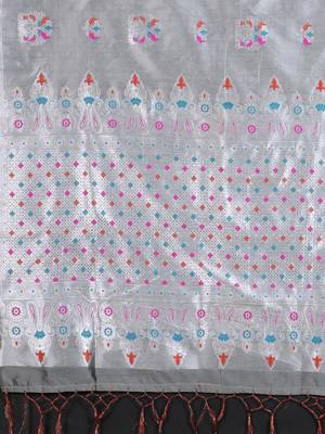 grey woven art silk saree with blouse 3