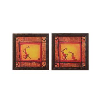 Set of 2 Abstract Tribals Satin Matt Texture UV Art Painting 1