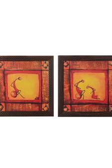 Set of 2 Abstract Tribals Satin Matt Texture UV Art Painting