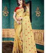Golden embroidered georgette saree with blouse