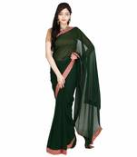 green plain georgette saree with blouse