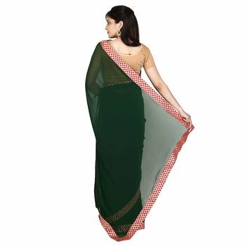 green plain georgette saree with blouse 2