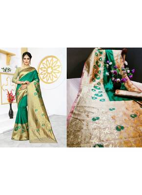 Green woven art silk saree with blouse 1