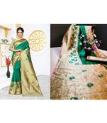 Green woven art silk saree with blouse