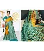 Mustard woven art silk saree with blouse