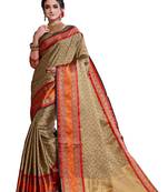 Olive woven art silk saree with blouse