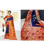 Royal blue woven art silk saree with blouse