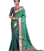 Sea green woven art silk saree with blouse
