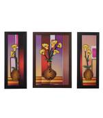 Set of 3 Floral Pots Satin Matt Texture UV Art Painting