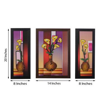 Set of 3 Floral Pots Satin Matt Texture UV Art Painting 3