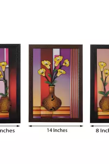Set of 3 Floral Pots Satin Matt Texture UV Art Painting