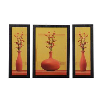 Set of 3 Floral Pots Satin Matt Texture UV Art Painting 1