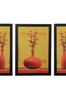 Set of 3 Floral Pots Satin Matt Texture UV Art Painting