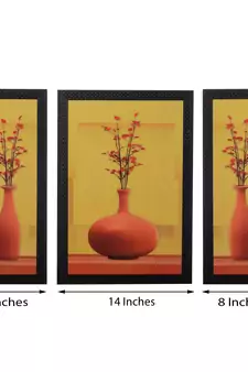Set of 3 Floral Pots Satin Matt Texture UV Art Painting