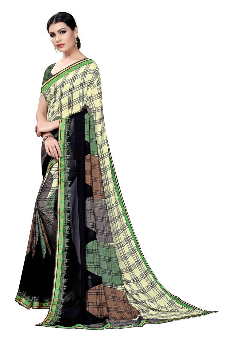 Multicolor Printed Georgette Saree With Blouse
