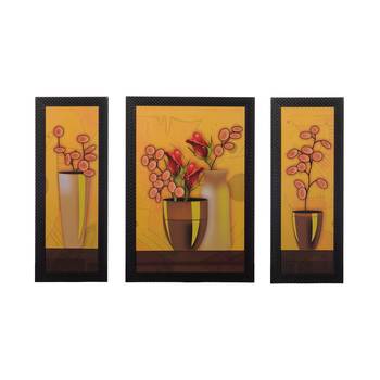 Set of 3 Floral Pots Satin Matt Texture UV Art Painting 1