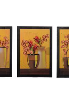Set of 3 Floral Pots Satin Matt Texture UV Art Painting
