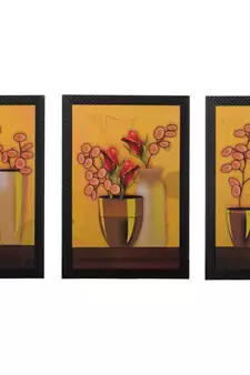 Set of 3 Floral Pots Satin Matt Texture UV Art Painting