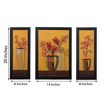 Set of 3 Floral Pots Satin Matt Texture UV Art Painting 3