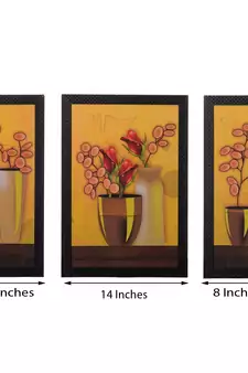Set of 3 Floral Pots Satin Matt Texture UV Art Painting