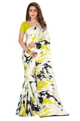 Multicolor plain crepe saree with blouse 1