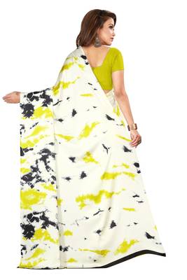 Multicolor plain crepe saree with blouse 2