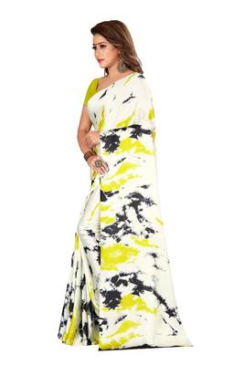 Multicolor plain crepe saree with blouse 3