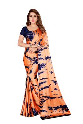 Multicolor plain crepe saree with blouse 1