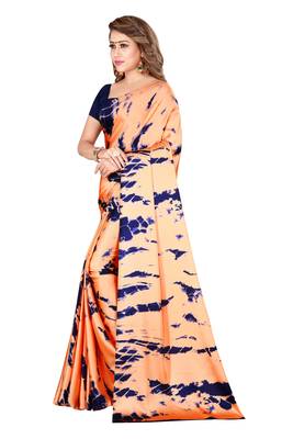 Multicolor plain crepe saree with blouse 3