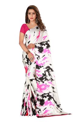Multicolor plain crepe saree with blouse 1