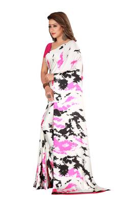 Multicolor plain crepe saree with blouse 3