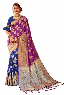 Purple woven banarasi saree with blouse 1