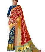 Red woven banarasi saree with blouse