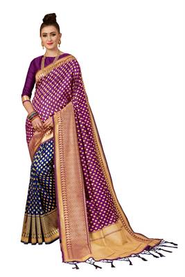Purple Woven Banarasi Saree With Blouse 1