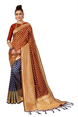 Rust woven banarasi saree with blouse 1