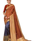 Rust woven banarasi saree with blouse