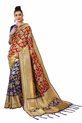 Red woven banarasi saree with blouse 1