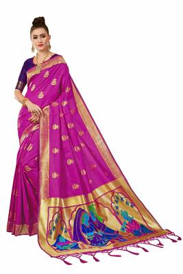 Pink woven banarasi saree with blouse 1