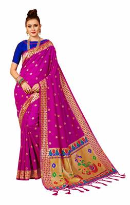 Pink woven banarasi saree with blouse 1