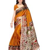 Mustard printed faux khadi saree with blouse