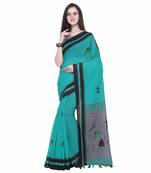 Sky Blue Printed Linen Saree With Blouse