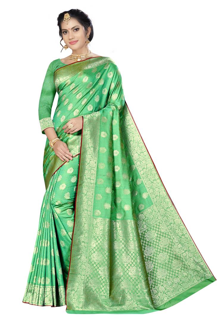 Light green woven banarasi saree with blouse
