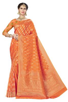 Orange woven banarasi saree with blouse 1