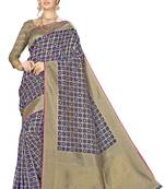 Navy blue woven banarasi saree with blouse