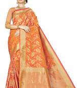 Orange woven banarasi saree with blouse