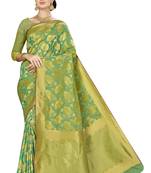 Green woven banarasi saree with blouse