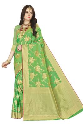 Green woven banarasi saree with blouse 1