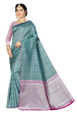 Dark green woven banarasi saree with blouse 1