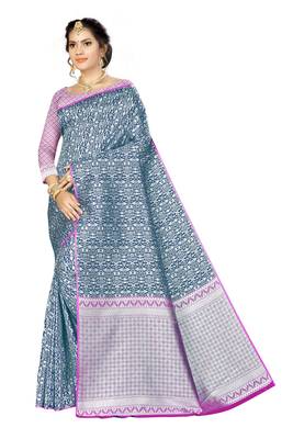 Navy blue woven banarasi saree with blouse 1